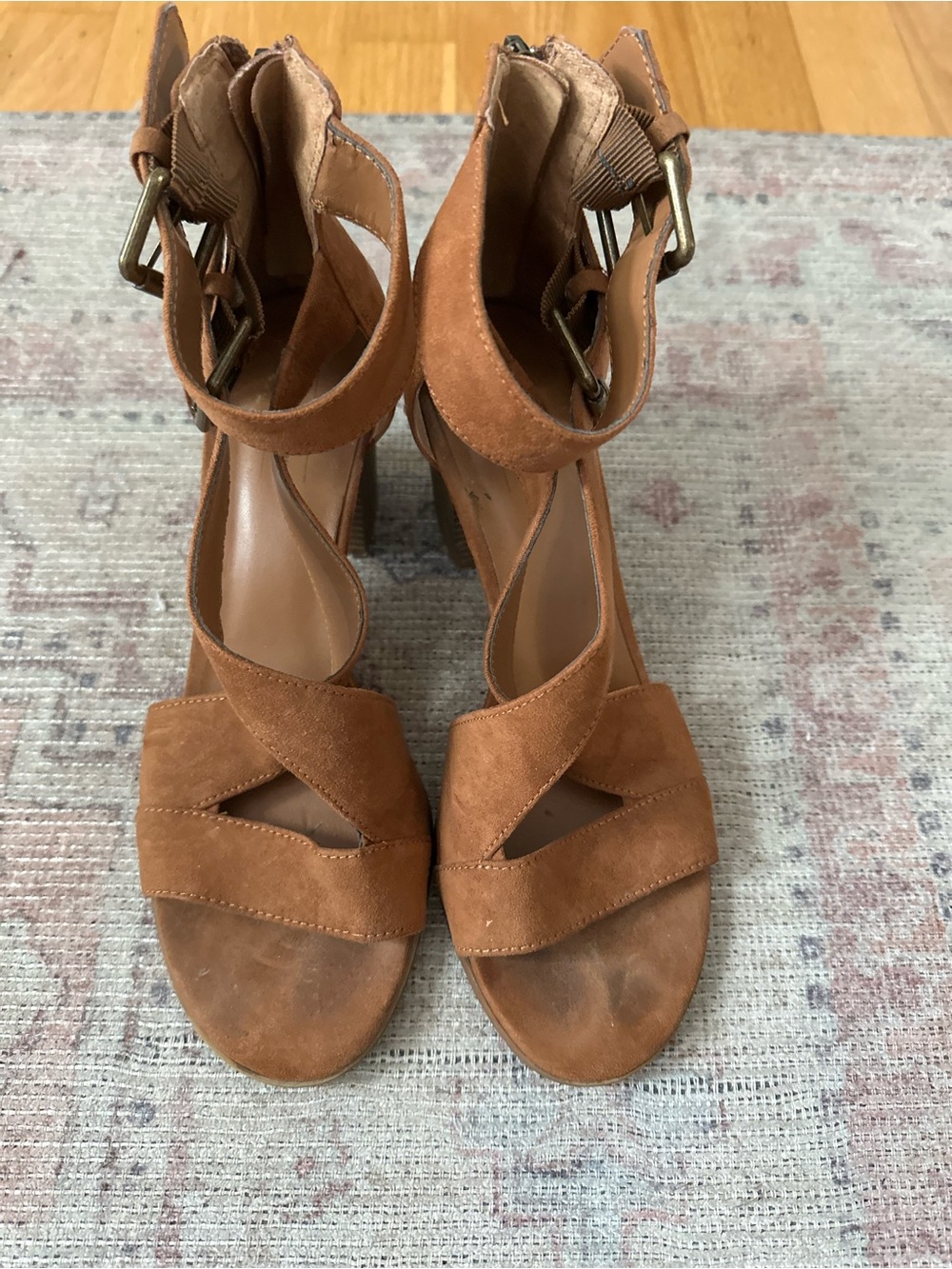 Melrose and Market Brown Suede Strappy Block Heel Sandals
